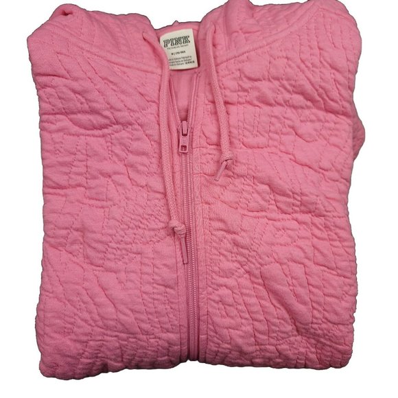 Victorias Secret Womens M Coat Pink Cotton Quilted Full Zip Jacket Pockets Soft - Picture 3 of 11